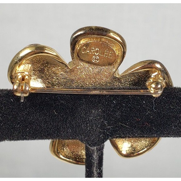 Vintage Carolee Bronze/Pink Daisy Enamel Pearl Rhinestone Gold Tone Brooch - Picture 5 of 9